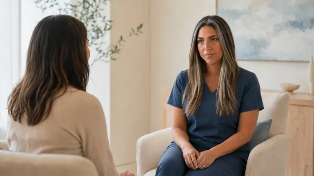 Blue Root Health practitioner in a compassionate consultation with a patient