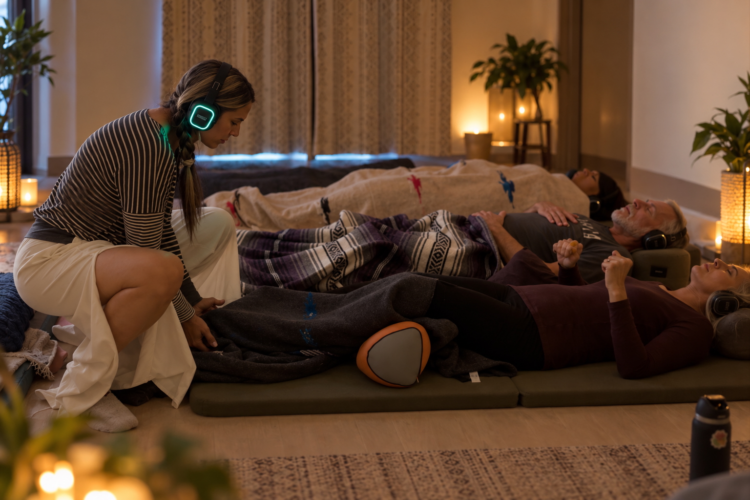 Angela facilitating a Blue Root somatic breathwork session