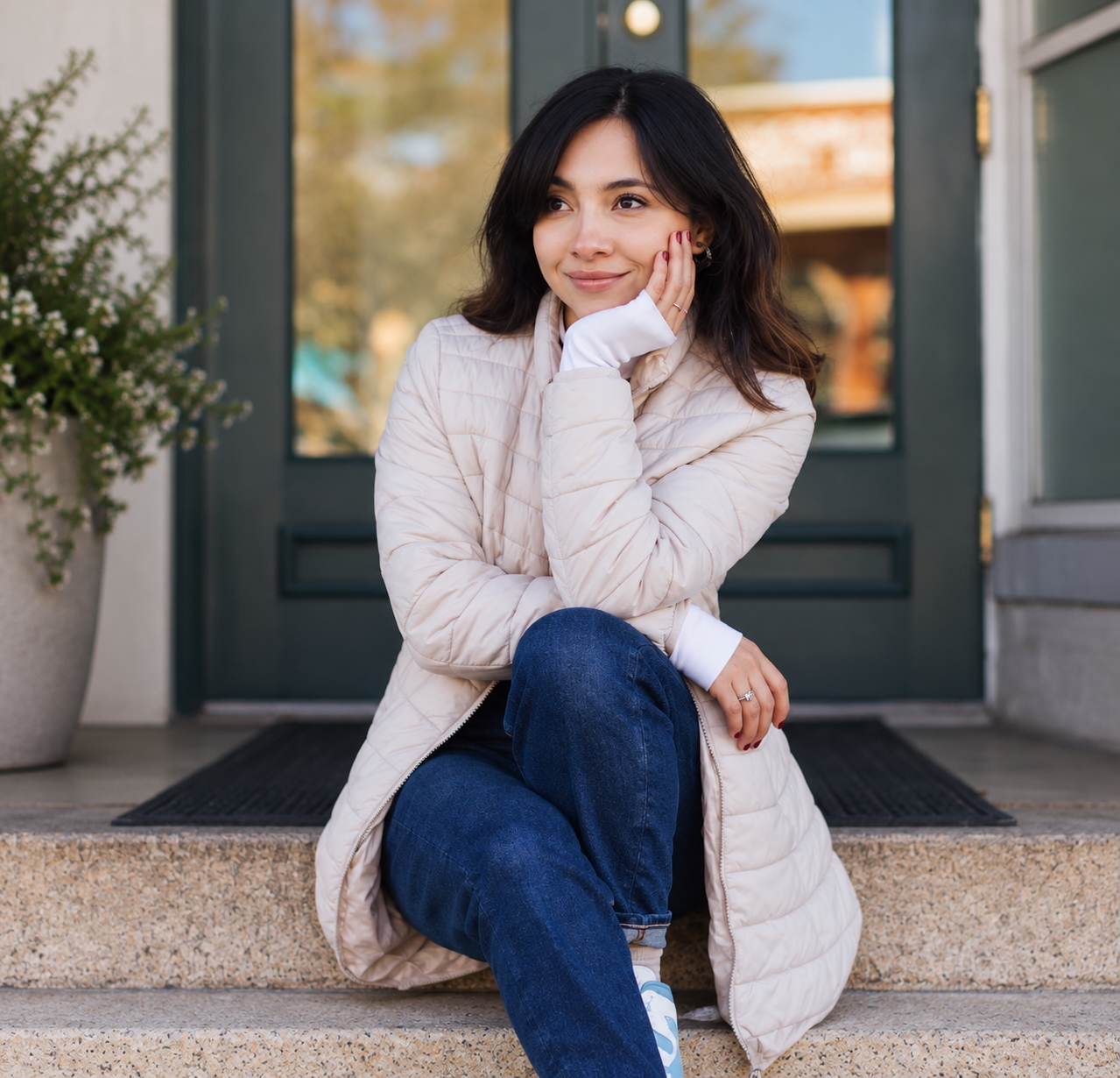 Abigail Abi Uribe seated outside Blue Root