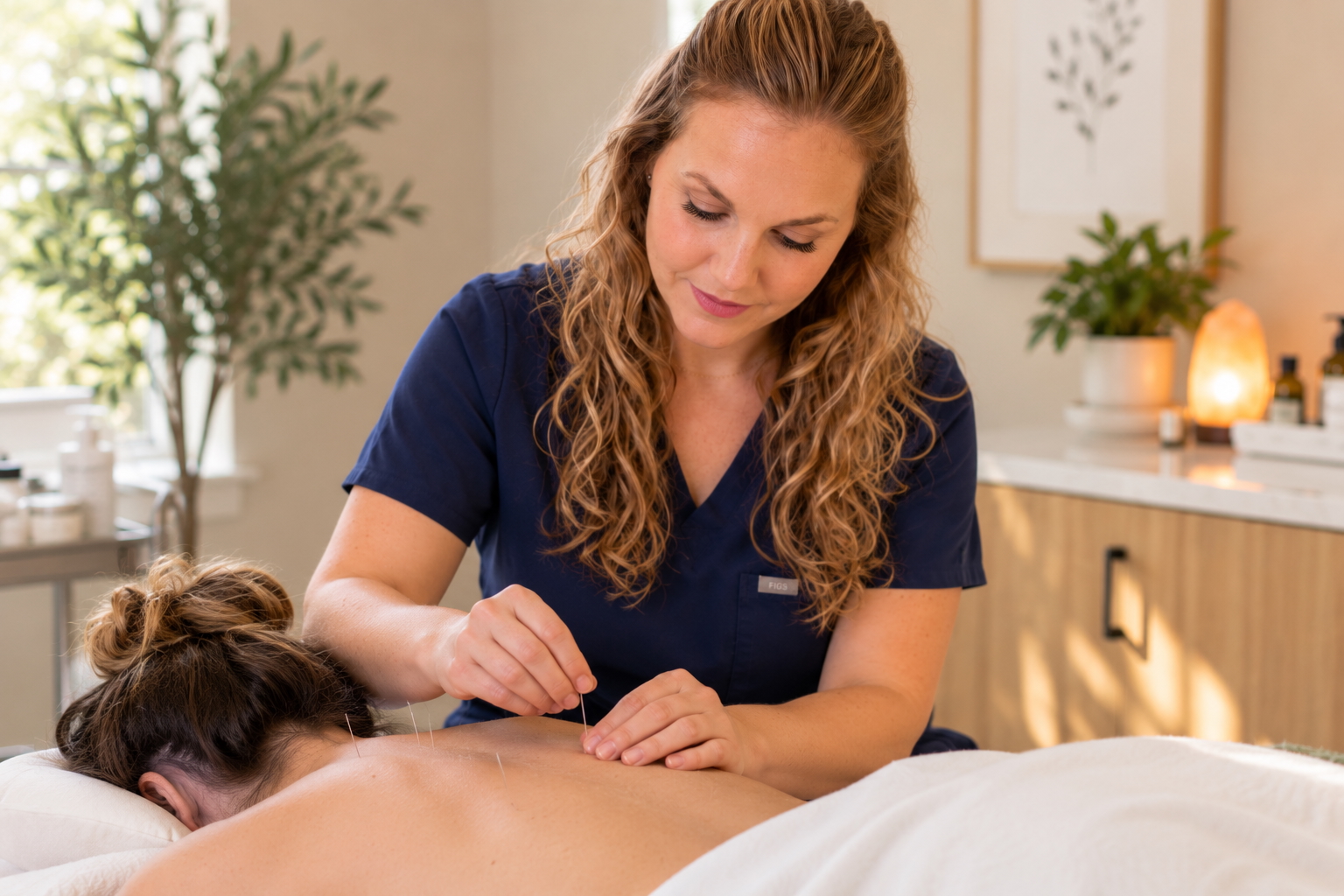 Haley providing individualized acupuncture treatment