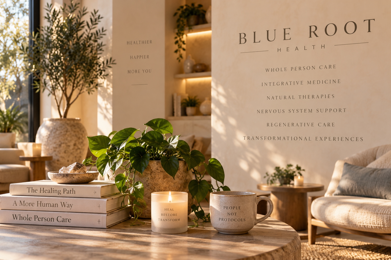 A warm Blue Root environment representing one connected philosophy of whole-person care